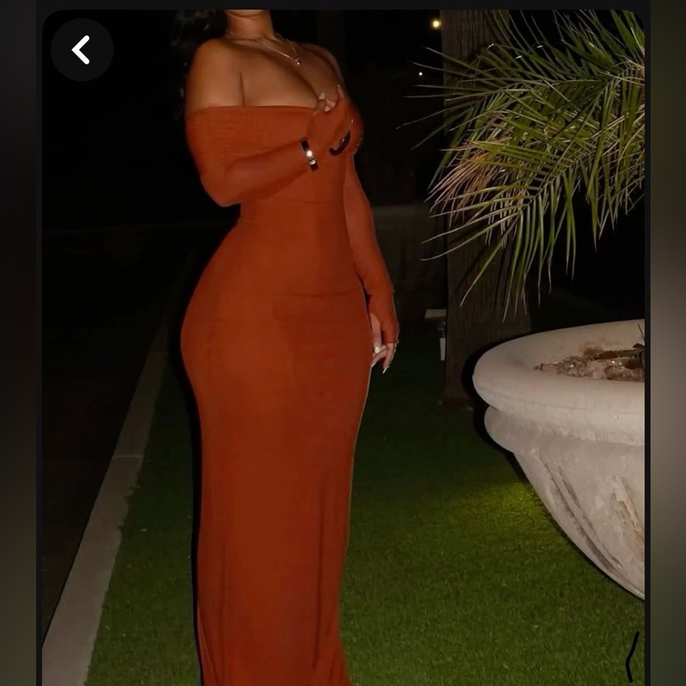 Elegant Rust Off-Shoulder Dress